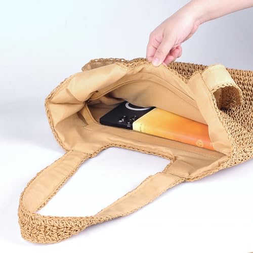 Image of Beach Shoulder Bags for Women,Handwoven Rattan Straw Beach Bag Summer Sea Casual Shoulder tote Basket Bag For Women