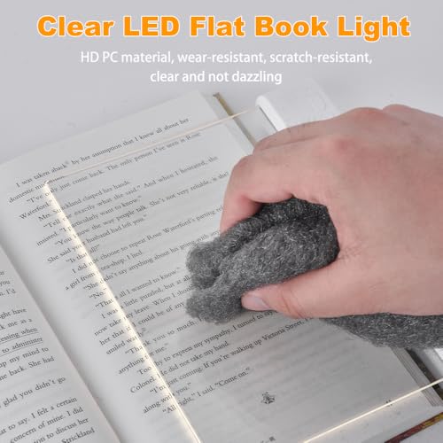 Luz de livro, luz de leitura plana de LED transparente recarregável com 3 cores e temporizador, lâmp