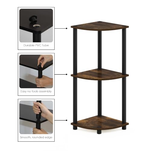 Image of Furinno Turn-N-Tube Toolless Assembly 3-Tier Storage Shelves, Amber Pine | Rustic Brown Corner Shelf, Open Storage Book Shelf, for Organization and Storage, Living Room, Home Office, Bedroom