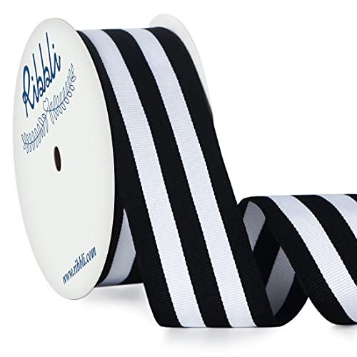 グログランリボン　ストライプ　まとめ売り ストライプグログランリボン #1 ブラック&レッド&ホワイト