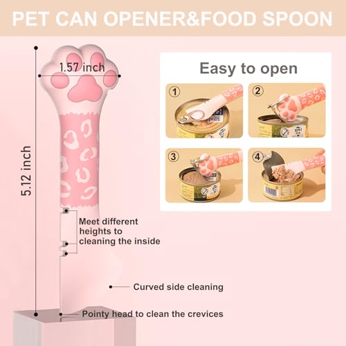 Image of PETPAWLOVELY-Cat&Dog Food Can Covers Lids,Silicone Cat Food Spatula or Can Opener,Cat Treat Spoon.Multi-Function Cat Treat Dispenser Spoon,1 Lid&2 Spoon for Wet Food(Pink)