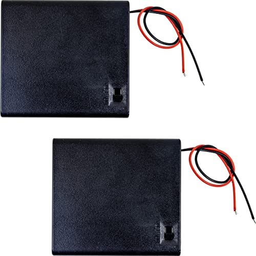 jujinglobal 2pcs Battery Holder Box Case 4 x AA 1.5V (Total: 6V) with On Off Switch 2 Leads Connector Plastic ABS Cell Storage Box for Electronic DIY