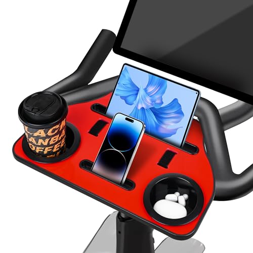 Qsxou Desk Attachment for Peloton Bike+ (NOT Bike) Tray Holder for Phone, Cup, Tablet, Ergonomic Platform Tray Accessories for Peloton Spin Bikes(red)