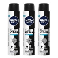NIVEA MEN Black & White Invisible Fresh Anti-Perspirant Aerosol Deodorant 250ml | Men's Deodorant Spray | 72-hour Sweat Protection | Anti-Stain Formula | Defends Against Body Odour | Gentle on Skin