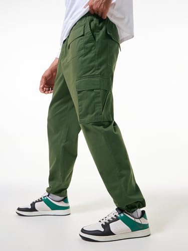 Image of Bewakoof Men's Oversized Fit Mid Rise Cargo Trousers|Loose Fit Street-Style Comfort | Utility Pockets | Everyday Wear