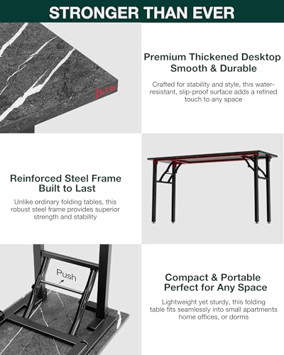 Image of Small Folding Computer Desk - 55.1 Inch Portable Table for Craft and Study, Lightweight Desk for Small Spaces, Foldable Laptop Table Built-in AC /USB Outlets for Convenience, Marble Greige
