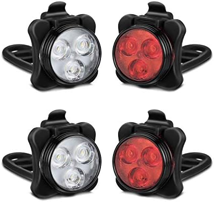 Akale Rechargeable Bike Lights Set, LED Bicycle Lights Front and Rear, 4 Light Mode Options, 650mah Lithium Battery, Bike Headlight, IPX4 Waterproof, Easy to Install for Men Women Road 2 Pack