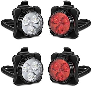 AKALE Rechargeable Bike Light Set, LED Bicycle Lights Front and Rear, 4 Light