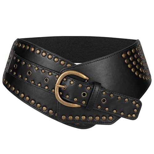 JASGOOD Women Vintage Wide Elastic Belt Studded Stretchy Waist Belt with Rivets Metal Buckle