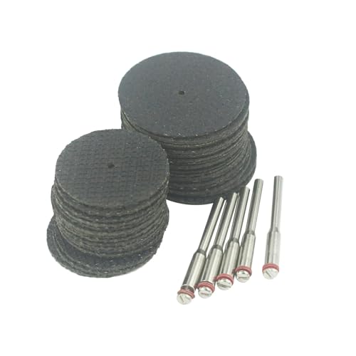 Luo ke 40 Pcs Resin Cut Off Discs - 1-1/4'' & 1-1/2'' Fiberglass Reinforced Cutting Wheel Discs with 5 Pcs Mandrel fits Rotary Tools for Cutting Metal, Thin Steel, Aluminum