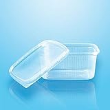 Material: PP tradingbay24 Verpackungsbecher mit Deckel, PP eckig 250 ml 5,1 cm x 8,69 cm x 11,4 cm transparent tbU95074 Feinkostbecher Salatbecher Dressingbecher transparent, 50 Stück
