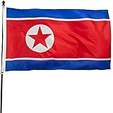 DANF North Korea Flag 3x5 Ft Thick Polyester, Fade Resistant, Brass Grommets, Canvas Header N Korean National Flags with 3 X 5 Feet