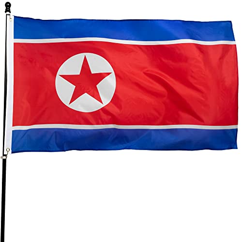 DANF North Korea Flag 3x5 Ft Thick Polyester, Fade Resistant, Brass Grommets, Canvas Header N Korean National Flags with 3 X 5 Feet
