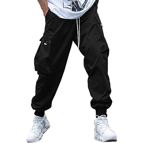 Mens Casual Cargo Pants Flat Pocket Parachute Pants Street Y2K Pants Drawstring Trouser