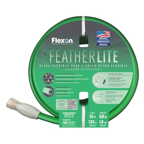 Flexon Featherlite 5/8" x 25-Foot Ultra Flexible Drinking Water Safe Garden Hose – Heavy Duty, Kink-Resistant, Lightweight, Durable, Ideal for Lawn, Garden, and Outdoor Use