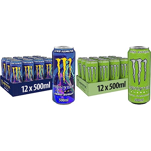 Monster Energy Lewis Hamilton Zero - koffeinhaltiger Energy Drink mit erfrischendem Pfirsich-Nektarinen Geschmack (12x500 ml) & Ultra Paradise - koffeinhaltiger Energy Drink mit Kombination aus Apfel