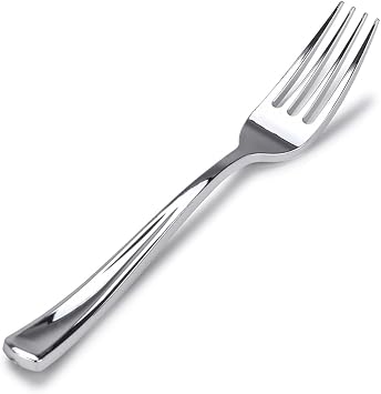 Plastic Silver Forks 75 Pack - Glossy Silver Cutlery - Heavy Weight, Durable for Parties - Stock Your Home