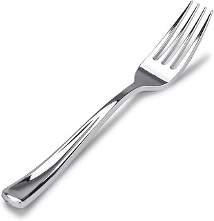 Plastic Silver Forks (75 Pack) - Glossy Silver Cutlery Forks - Disposable Silverware - Heavy Weight Plastic Silver Forks - Durable Plastic Forks for Parties - Stock Your Home