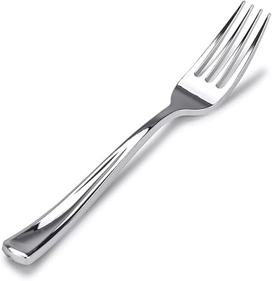 Plastic Silver Forks (75 Pack) - Glossy Silver Cutlery Forks - Disposable Silverware - Heavy Weight Plastic Silver Forks - Durable Plastic Forks for Parties - Stock Your Home