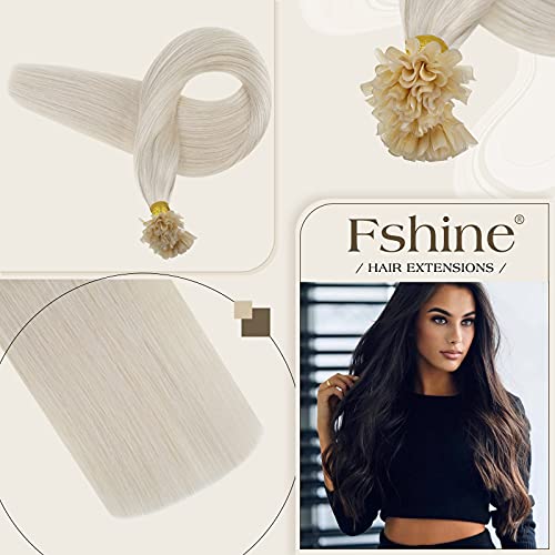 Fshine U Tip Hair Extensions Human Hair White Blonde18 Inch Bondings Keratin Blonde Remy Human Hair Extensions Pre Bonded Fusion Real Hair Extensions 50G/50S #TOP6