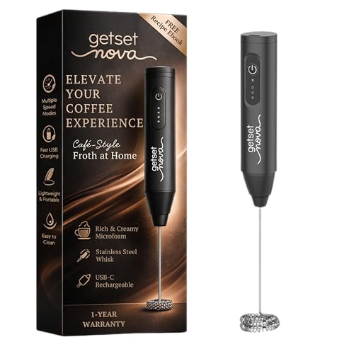 GetSetNova Frother Coffee Frother Electric and Coffee Beater Electric Stainless Steel Whisk USB C Rechargeable Microfoam Maker Coffee Maker Machine for Home with Recipe Book and One Year Warranty