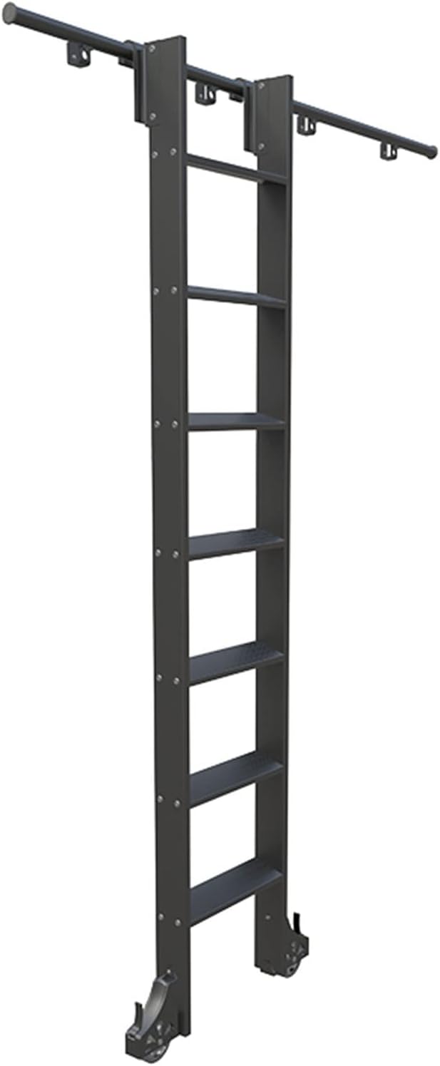 Round Tube Sliding Library Hardware Rolling Full Set Track Kit, with Floor Roller Wheels, Sliding Ladder Hardware Kit 3.3ft-20ft Round Track/Rail，10ft/300cm Track kit