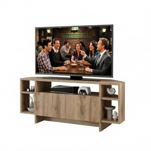 Era Corner TV Unit with Storage for up to 50 Inch TV - Modern TV Stand Cabinet with 5 Shelves, Space Saving Corner Media Console for Living Room Entertainment Centre, 6 Colour Options (Walnut)