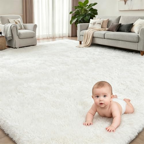 Luxturiy 8x10 Area Rug Living Room Bedroom: Fluffy Plush Shag Carpet Ivory by Luxturiy - Used condition - Image 2