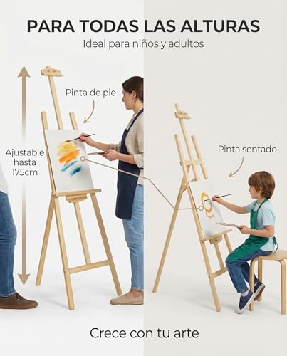 Miniatura 3 de Noogui - Caballete Pintura - Altura Regulable Hasta 175 Cm - Trípode Estable Con Refuerzo Metálico - Caballete Madera - Plegable Y Fácil De Transportar - Ideal Para Niños Y Adultos