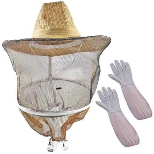 Sombrero con velo para apicultura y guantes para manejo de abejas