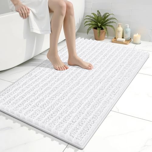 Arotive Luxury Chenille Bathroom Rug Mat, Extra Soft Thick Absorbent Shaggy Bath Rugs, Non-Slip Machine Wash Dry, Plush Bath Mats for Bathroom, Shower and Tub, 36x24, White