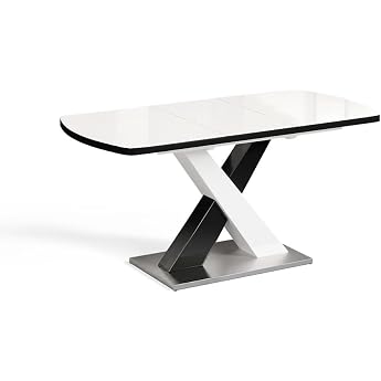 Vicco Chinto Dining Table, Black/White, 120-160 x 80 cm | Extendable, with X-frame and synchronous pull-out mechanism
