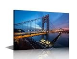 1 Piece Canvas Wall Art Colorful George Washington Bridge Pictures Modern Cityscape Painting New York Manhattan City Poster Canvas Prints for Home Decor Stretched and Framed Ready to Hang(12"Wx18"H)