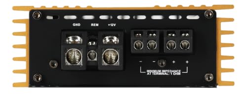Image of Rockville Mono 1-Ohm Car Amplifier, Class-D, Metal Bass Remote w /Clip Indicator, Low Pass & Subsonic Filters, Compact & High-Efficiency, Ideal for Subwoofers (Gold, 1500w RMS)
