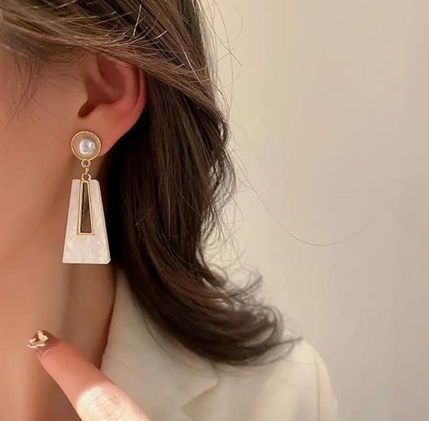 Image of Handicraft Kottage Elegant Korean Style Pearl Drop Dangle Earrings Gold Plated Asymmetrical Statement Drop Earrings for Women & Girls