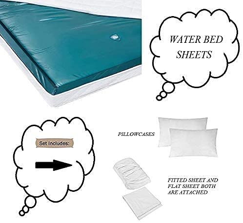 Rajlinen Waterbed Sheets Set - 4 Piece Attached With Fitted Sheet Cool Breathable And Ultra Soft Rich 100% Cotton 15" Deep Pocket Attached Waterbed Sheet Set (White Stripe, King/California King) #TOP4