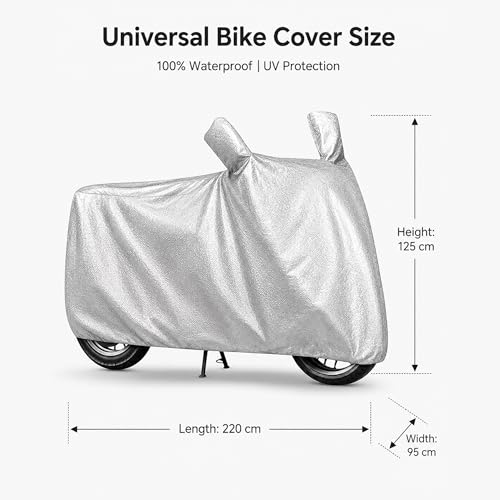 Image of Sulfar 100% Waterproof Universal Bike Cover UV Protection & Dustproof Bike Body Cover for Royal Enfield Bullet Bike (Silver Magic)