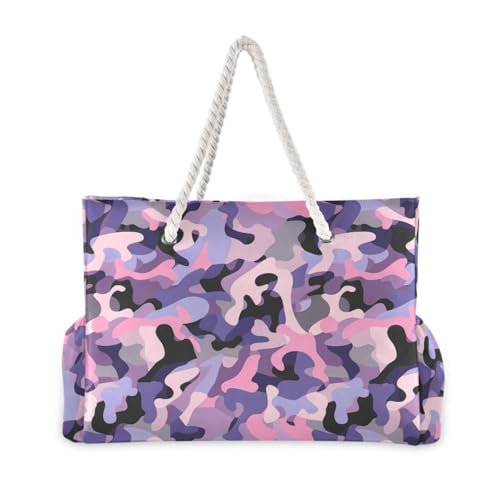 Camouflage Purple Peach Portable Bag For Women with side pocketes Bags For Traveling for Pool Gym Grocery Travel2