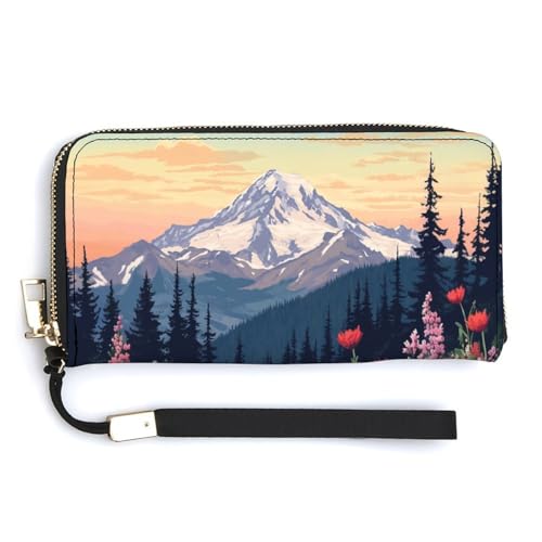 Mountain Flowers Colorful PU Leather Clutch Long Bifold Wallet, Coin Purse Credit Pass Case, Durable Card-Holder Money Storage for Women Men