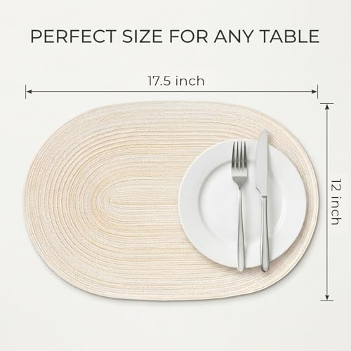Noctiflorous Woven Oval Braided Placemats Set of 6-12 x 17.5 Inch Washable Non-Slip Heat Resistant Table Mats for Kitchen and Dining（Beige, 6） - Thumbnail 2