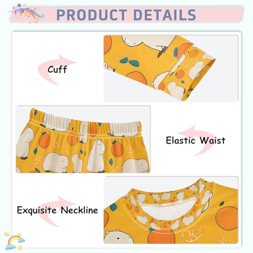 senya Orange Capybara White Pajamas Set Long Sleeve Soft Cotton Sleepwear 2 Piece4