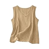 2025 Summer Cotton Linen Tank Tops for Women Sleeveless Lightweight Beach Tees Basic V Neck Gauze Shirt Blouses Khaki