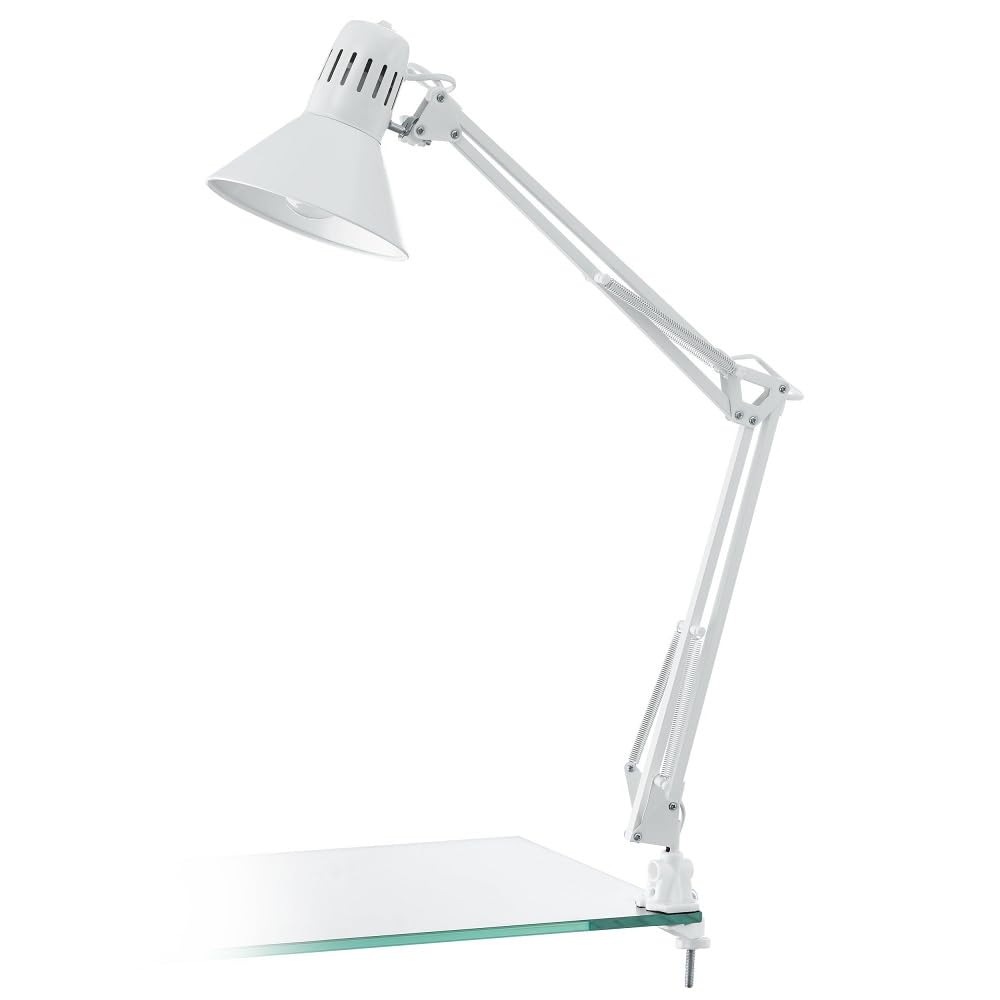 Britalia White Fully Adjustable Clamp On Vintage Retro Table Desk Task Light With Inline Switch & Plug | 73Cm Length | 1 X Es E27 Lamp Bulb Required | Uk Approved | Reading Study Light