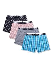 Shocking Blue Plaid, Navy Logo Print, Primary Red Plaid, Navy