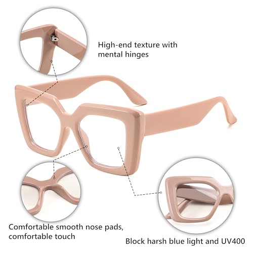 Image of FEISEDY Oversized Square Blue Light Blocking Glasses for Women Men Fashion Computer Glasses Reduce Eye Strain B0111