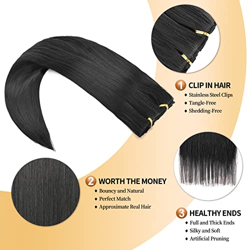 Foto von 2 Packungen 8 teiliges Set Clip in Extensions Lange Gerade Vollen Kopf Clip in Haarverlängerungen 8 Stücke 17 Clips Weiche Dicke Synthetische Haarverlängerung Haarteil für Frauen (24 zoll, Schwarz)