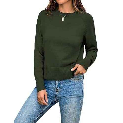 Totatuit Women Cute Cropped Sweater Mock Neck Long Sleeve Lightweight Knit Loose Pullover Sweaters 2025 Fall Trendy Outfits Olive Green XX-Large