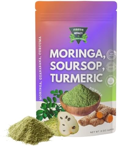 Moringa, Guanábana & Curcuma |Moringa, Soursop & Turmeric Powder | Herbal Superfood Blend | Natural Energy & Antioxidant Support | Resealable Bag 8oz