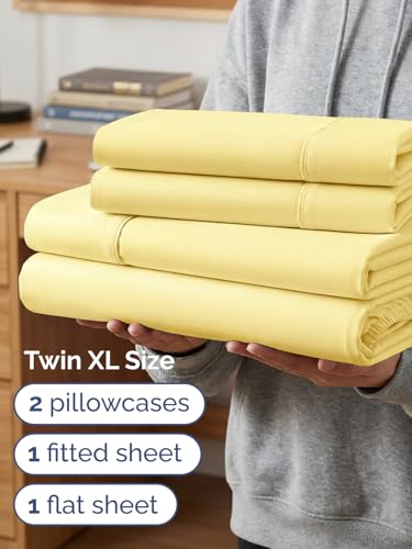Image of Extra Deep Twin XL Sheet Set - 4 Piece College Dorm Bed Sheets Set w / Extra Deep Pockets - Ultra-Soft, Comfy & Breathable Bedding for Women, Men, Kids & Teens - Wrinkle Free & Fade Resistant - Yellow