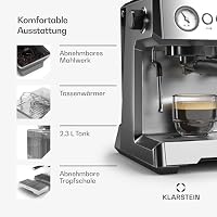 Klarstein GrandPresso Siebträgermaschine Mit Mahlwerk – 20 Bar, 1.350 W, Integriertes Präzisionsmahlwerk, Dampfdüse, 2,3-l-Wassertank, Tassenwärmer – Ansicht 5
